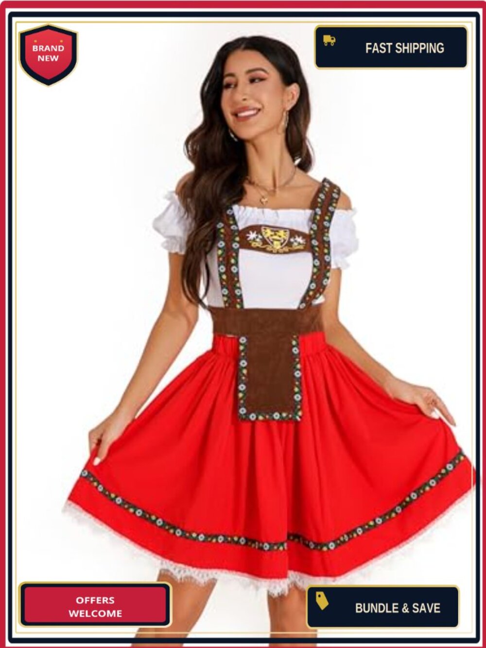 Oktoberfest Costume Set 3pc Off Shoulder Top Lace Skirt Apron